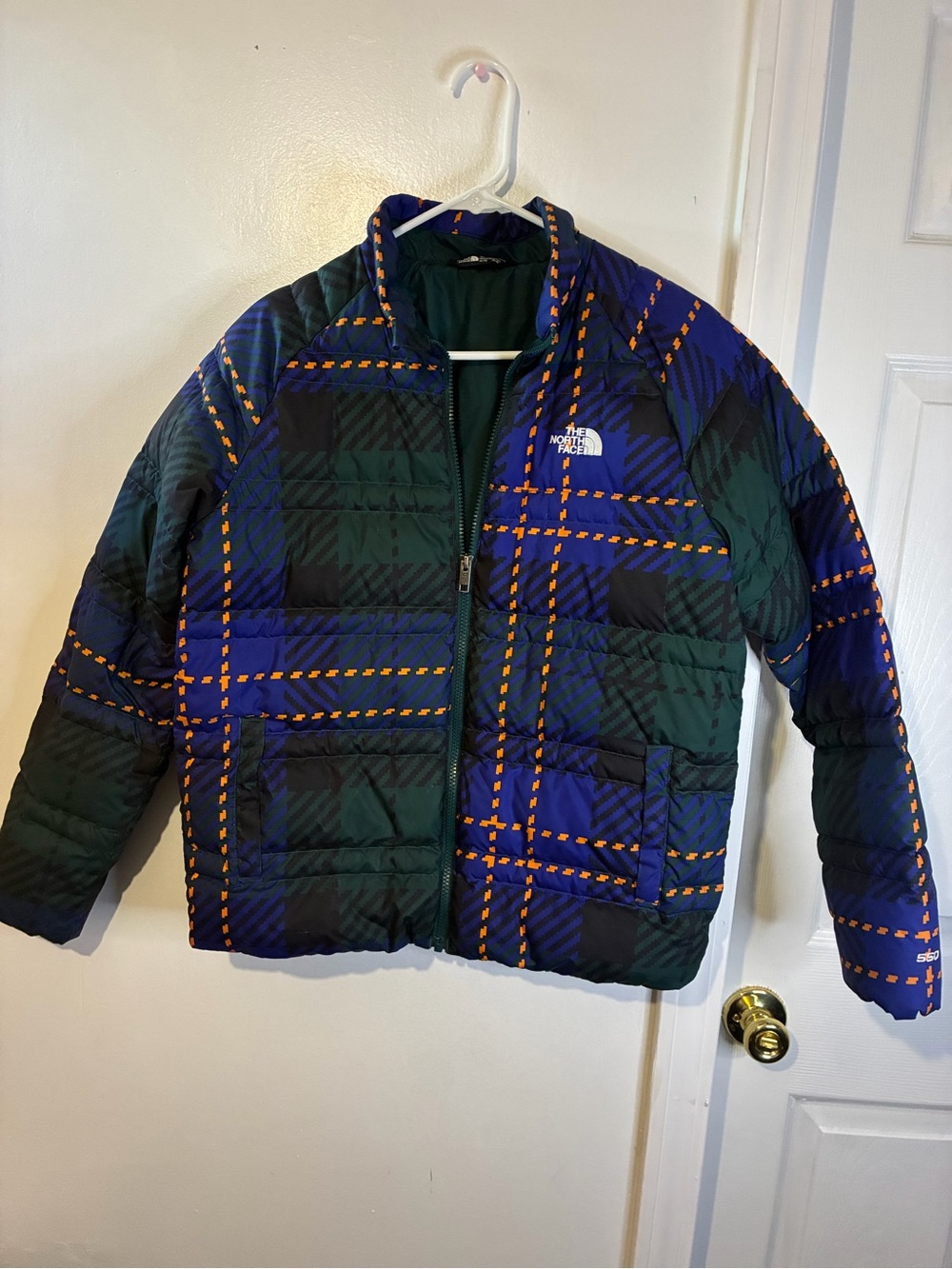 The North Face Green Quilted Jacket with Blue & Orange Trim